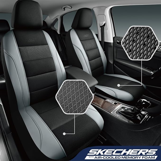 Skechers Air-Cooled Seat Covers, Memory Foam Car Seat Covers Front Seats, Airbag Compatible,Universal Fit for Most Cars, SUVs, Vans and Trucks,Grey - Image 3