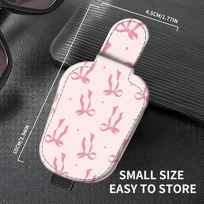 Leather Magnetic Sunglass Holder for Car Sun Visor, Cute Eyeglass Ticket Card Hanger Clip, Universal Auto Interior Accessories for SUV Pickup Truck, Pink Bow - Image 4