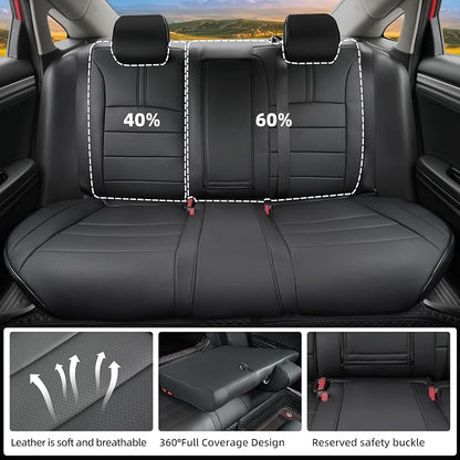 Lolcar Custom Fit Civic Seat Covers for Honda Civic 2016 2017 2018 2019 2020 2021 Hatchback EX,Sport Touring,EX-L - 5-Seats Leather Full Set，Black(60/40 Split Seatback) - Image 3