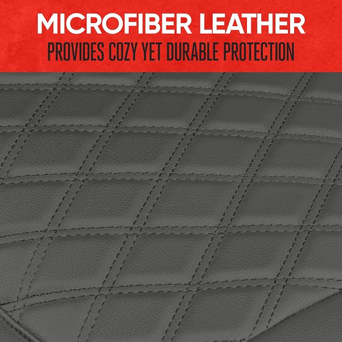Motor Trend Car Seat Cushion, 2 Pack - Diamond Stitched Faux Leather Seat Covers for Cars Trucks SUV, Gray Padded Car Seat Covers with Storage Pockets, Premium Automotive Seat Covers for Front Seats - Image 2