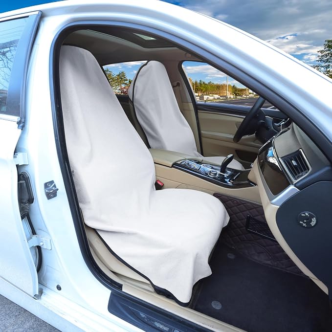 Car Seat Covers 1 Pack White Waterproof Towel Car Seat Cover Universal Fit for Most Trucks SUV Fitness Athletes Pets Gym and Water Sport - Image 2