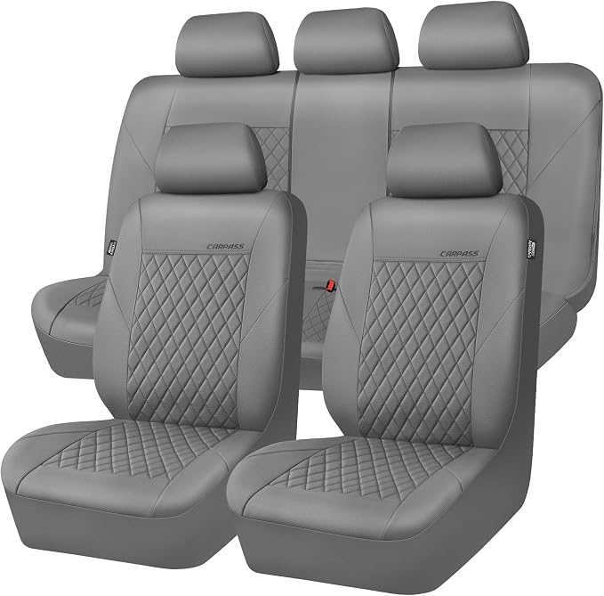 CAR PASS Quilting Faux Leather Seat Covers Full Set, Waterproof Deluxe PU Premium Auto Seat Cover, Breathable Seat Covers Universal Fit for Most Sedan SUV Van Small Truck, Airbag Compatible All Gray - Image 7