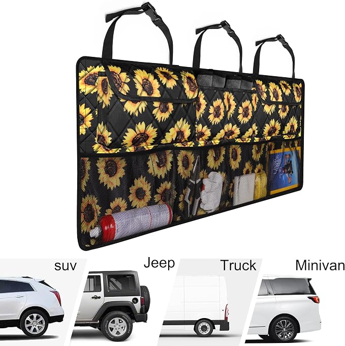 Femuar Car Trunk Organizer,Large Capacity Backseat Organizer(42 in*18 in),Collapsible Storage Bag with 8 Pocekt,Car Organizer for SUV/MPV/Truck - Sunflower TLAG-0114 - Image 5