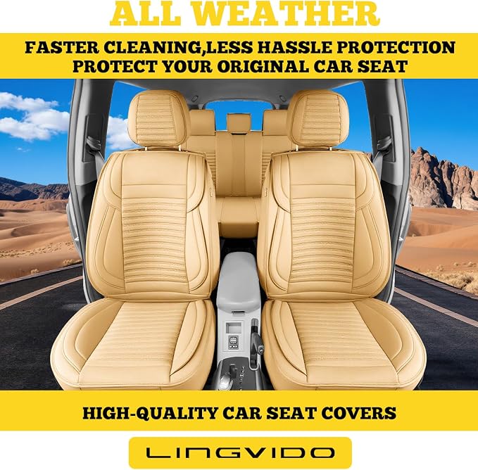 Front Car Seat Covers, Faux Nappa Leather for Sedan SUV, 2 Seats | Waterproof, Breathable and Airbag Compatible, Helps Reduce Slipping, Beige - Image 3