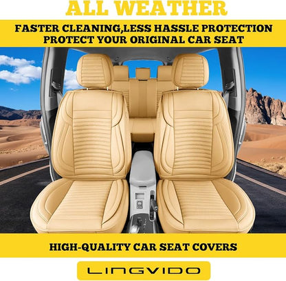 Front Car Seat Covers, Faux Nappa Leather for Sedan SUV, 2 Seats | Waterproof, Breathable and Airbag Compatible, Helps Reduce Slipping, Beige - Image 3