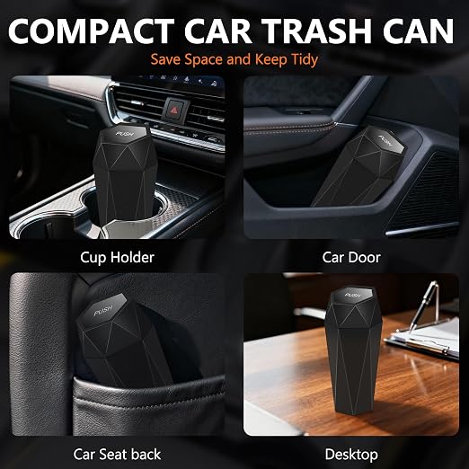 Car Trash Can with Lid, Leakproof, 30 Trash Bags, Black, 2 Pack | Small Garbage Can for Car, Car Accessories for Interior, Multipurpose Organizers and Storage Solutions for Home, Office - Image 4