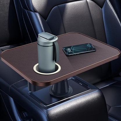 Car Tray& Car Desk for Laptop,Dual 360° Rotating,Anti Slip Leather Surface, Food Tray, Cup Holder Table Compatible with Tesla Model Y/3/S, Ford F150/Explorer/Maverick/Home Theater Seating (Brown) by Ksaipx