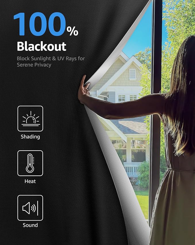 Sumobaby Blackout Curtains for Bedroom Portable 35"x64" Blackout Shades | 100% Blackout Window Cover No Drill with Upgraded Hook&Loop Tapes Thermal Insulated Blinds for Home,Nursery(1 Panel,Black) - Image 2