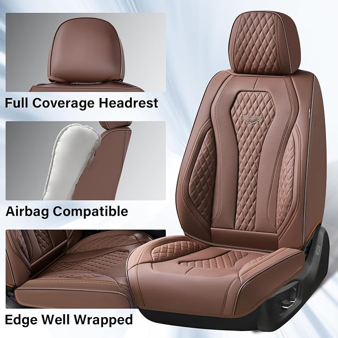 Coverado Seat Covers, Car Seat Covers Full Set, Coffee Car Seat Cover, Car Seat Cushion Waterproof, Luxury Auto Seat Covers, Seat Cover Car Seat Protector Fit for Most Cars - Image 5