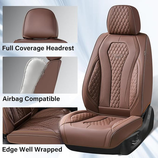 Coverado Seat Covers Front Seats, Coffee Car Seat Covers 2 Pack, Driver Seat Cover, Luxury Automotive Seat Covers, Car Seat Cushion, Front Car Seat Covers Leather Seat Protector Fit for Most Cars - Image 2