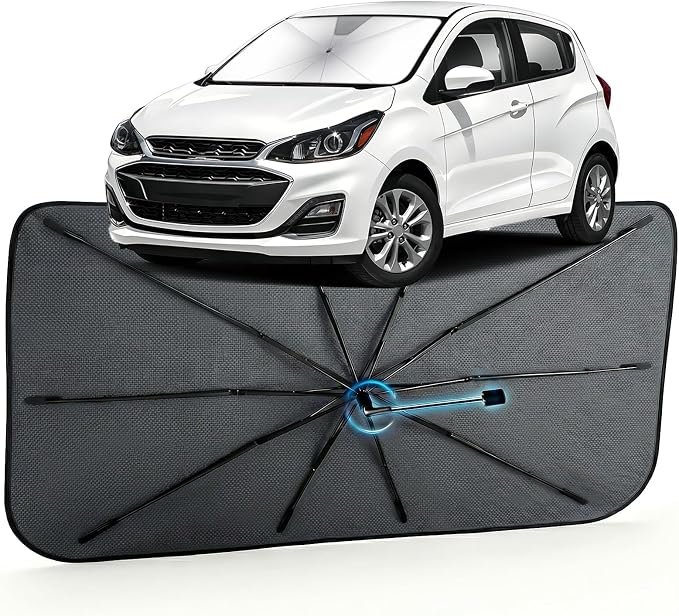 Car Windshield Sun Shade Umbrella for Chevrolet Spark 2013-2022, 1:1 Fit | [Reflective Coated Fabric] Car Shades Sun Visor Keep Car Cool and Protects Interior, Sunshade Umbrella for Front Window by MakeLifeBetter