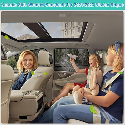 XCBYT 2021-2023 Nissan Rogue Window Shades, 4-Pack Privacy Cooling Mesh | Breathable & blocks heat for camping & baby sleeping.Front shades are partial for rearview mirror. Wait 24h for clips to set - Image 2