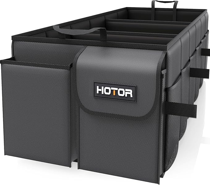 HOTOR Trunk Organizer - Foldable Car Organizer for SUVs & Sedans Storage | Sturdy Car Organization for Men & Women, Car Accessories, Tools, Sundries, Black, 3 Compartments, 35.4" x 14.2" x 10.6" by HOTOR