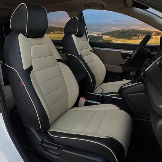 Lolcar CRV Seat Covers Custom Fit for Honda CRV 2017 2018 2019 2020 2021 2022,Leather Car Seat Cover Full Set for Trucks SUV,Waterproof Car Seat Cushion,Faux Leather (Black/Beige) by LOLCAR