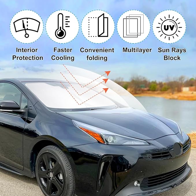 Windshield Sun Shade Sunshade for 2016-2021 2022 Toyota Prius | Full covered for windshield, Foldable & Durable, Block UV Rays, Reduce Heat, Easy to install, Keeps Car Cooler - Image 2