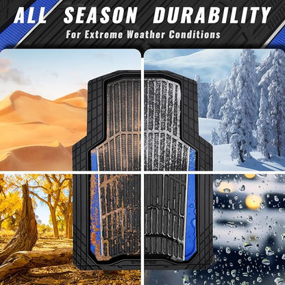 CAR PASS Heavy Duty Rubber Car Floor Mats, Deep Waterproof Car Floor Mats All Weather, Aluminum Film Floor Mats for Cars Non-Slip Universal Trim to Fit for SUVs Trucks Sedans Vans, Black Blue Metallic - Image 5