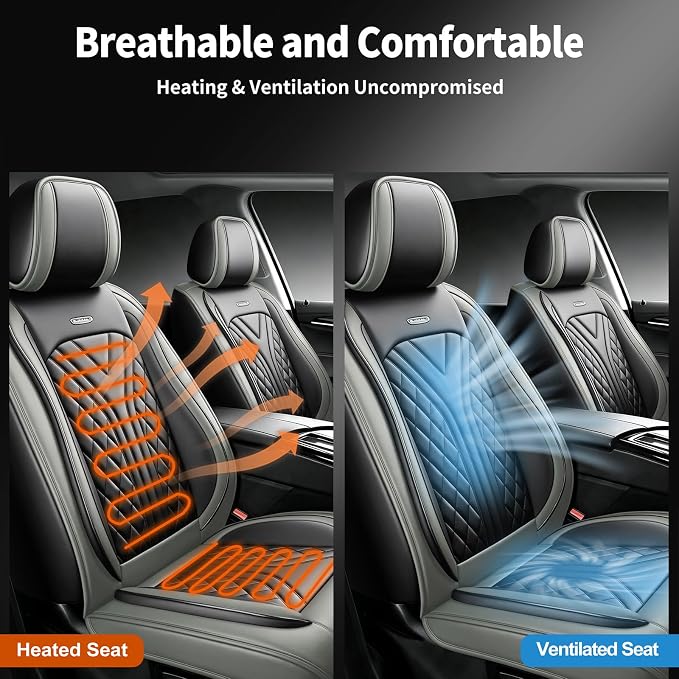 for GMC Canyon 2015-2025 2026 Car Seat Covers, Full Set, Gray | Luxury Full Coverage Leather Seat Protectors, Waterproof Breathable, Non-Slip, Easy to Install, Airbag Compatible, All-Season - Image 6