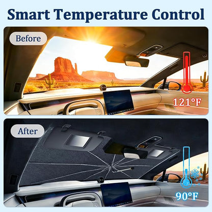 [2026 Upgraded] Car Windshield Sun Shade Umbrella(X-Small 55" L x 23" W) | Front Window Sunshade with Thermo Shield Fabric, Foldable Car Sun Visor for Heat Reduction and Interior Protection - Image 9