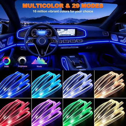 Jushope Interior Car LED Strip Lights, RGB 5 in 1 Car Ambient Lighting Kit | Wireless APP & RF Remote Control 16 Million Colors Music Sync, 236 inches Fiber Optic LED Lights for Car, USB or Hardwire - Image 2