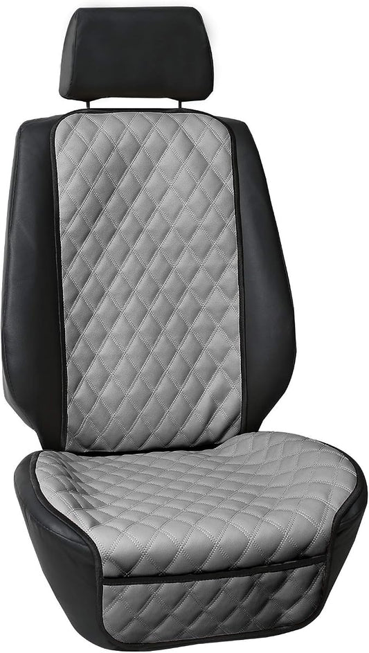FH Group Car Seat Cushion – Faux Leather Single Front Seat Cover with Front Pockets, Airbag Compatible, Universal Fit Car Seat Cushion for Driver or Passenger Seat, SUV, Truck, Sedan & Van – Gray by FHGroup