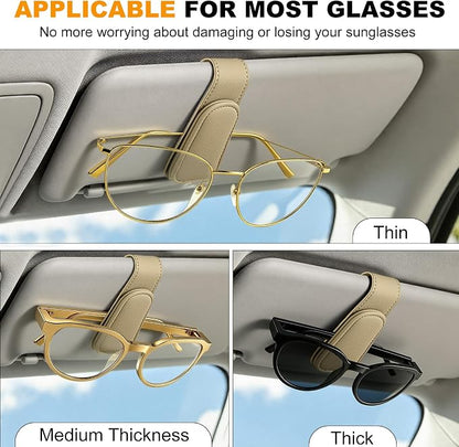 2 Pack Sunglass Holder for Car Visor Magnetic Leather Visor Sunglasses Clip Eyeglass Hanger Clip for Car Sun Visor Beige - Image 4