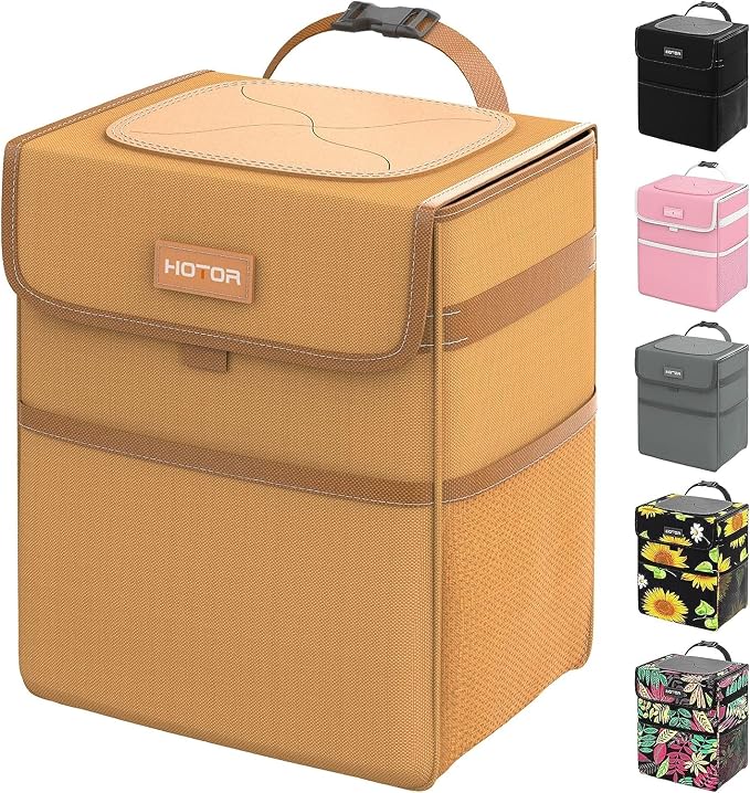 HOTOR Car Trash Can, Leak-Proof Car Organizer, Brown | 2-Gallon, Storage Bag for Back, Front or Console of Cars, Sedans, SUVs & Trucks, Easy-to-Install Car Accessory for Interior by HOTOR