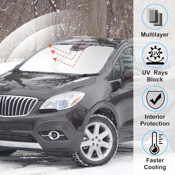 Windshield Sun Shade for 2013-2019 Buick Encore Accessories | Full covered for windshield, Foldable & Durable, Block UV Rays, Reduce Heat, Easy to install, Keep Car Cooler - Image 2