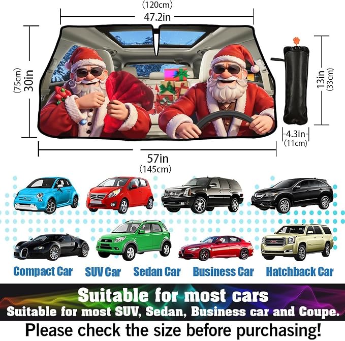 CHILL·TEK Funny Animal Car Windshield Sun Shade Umbrella, Christmas Car Sun Shade Umbrella, Block UV Rays Heat Foldable Windshield Umbrella Sun Visor Protector - Keep Vehicle Cool for Cars SUV - Image 5