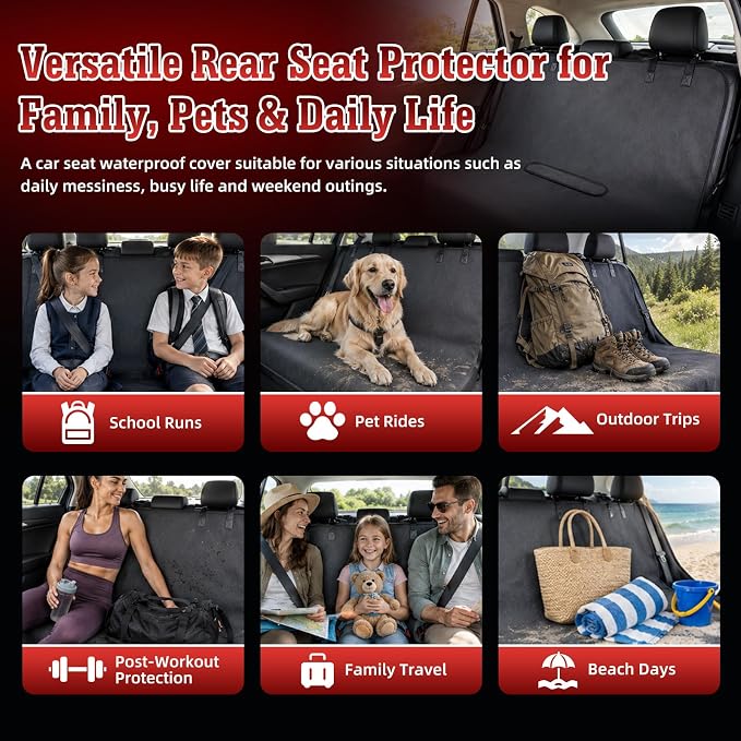Car Seat Cover Towel, Waterproof Sweat Absorbent Back Seat Protector for Sedans SUVs & Minivans, Non-Slip Machine Washable Rear Bench Cover for Post-Gym, Beach, Pets & Kids (Gray) - Image 9