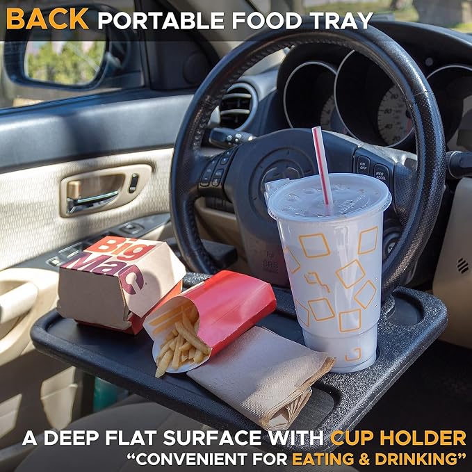 EcoNour 2-in-1 Steering Wheel Desk for Chevrolet Silverado1500 2019-2026 | Car Tray Table | Laptop Car Mount with Pen Holder Food Tray for Eating with Drinks Holder Multipurpose Travel Car Accessories - Image 3