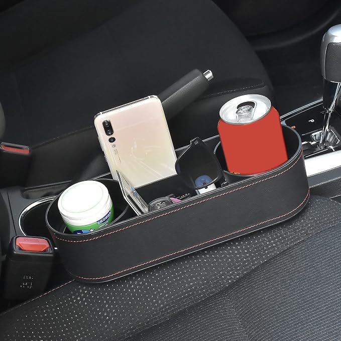 IOKONE Console Side Pocket Cup Holder for Car, Slim Black | Car Seat Gap Filler Organizer, Front Seat Organizer, Drink Holder for Car, Cell Mobile Phone Holder, Car Coin Holder - Image 4