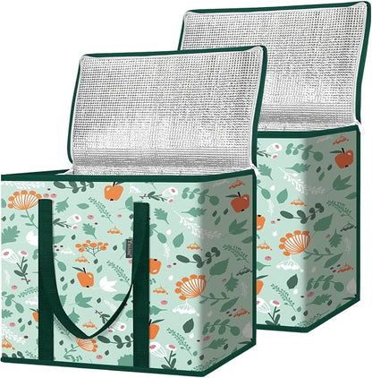 BALEINE 2Pk Insulated Reusable Grocery Bags, Collapsible Cooler Bag for Groceries, Heavy Duty Large Insulated Bag (16''x9''x13'', Spring Stroll) (Pack of 10) by BALEINE