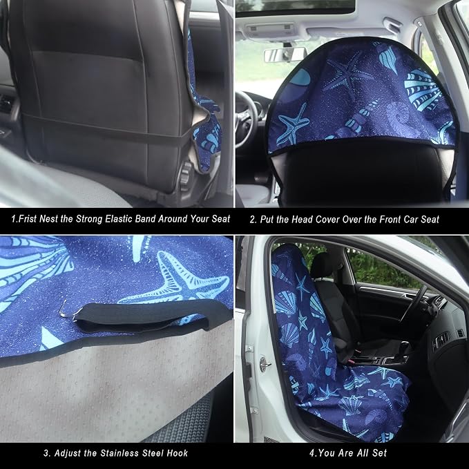 Car Seat Cover Protector Front Seats,for Gym Workout,Running,Swimming,Beach and Hiking,Waterproof Sweat Towel Bucket Seat Covers for Cars SUV Trucks (Conch Shells Starfish, 2Pcs) - Image 4