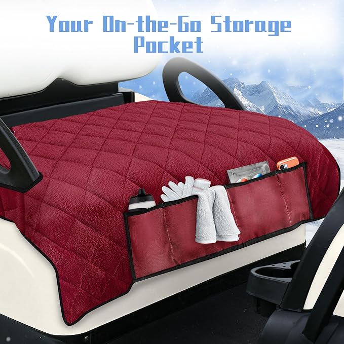 YOKYHOM Golf Cart Seat Covers with 4 Front Pockets, Thick Seat Towel Blanket with Non-Slip Backing, Fits EZGO, Club Car, Yamaha and More 2 & 4 Passenger Golf Carts, Red - Image 7