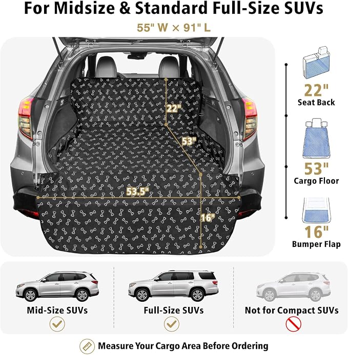 F-color SUV Cargo Liner for Dogs - Heavy Duty Trunk Cover for Midsize SUVs | Water Resistant Pet Cargo Cover with Bumper Flap, Non-Slip Trunk Mat, Dog Car Seat Cover Prevents Scratches Pet Hair Mud Dirt - Image 2
