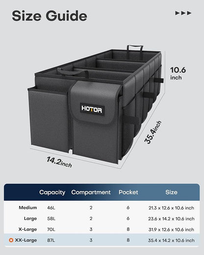 HOTOR Trunk Organizer - Foldable Car Organizer for SUVs & Sedans Storage | Sturdy Car Organization for Men & Women, Car Accessories, Tools, Sundries, Black, 3 Compartments, 35.4" x 14.2" x 10.6" - Image 2