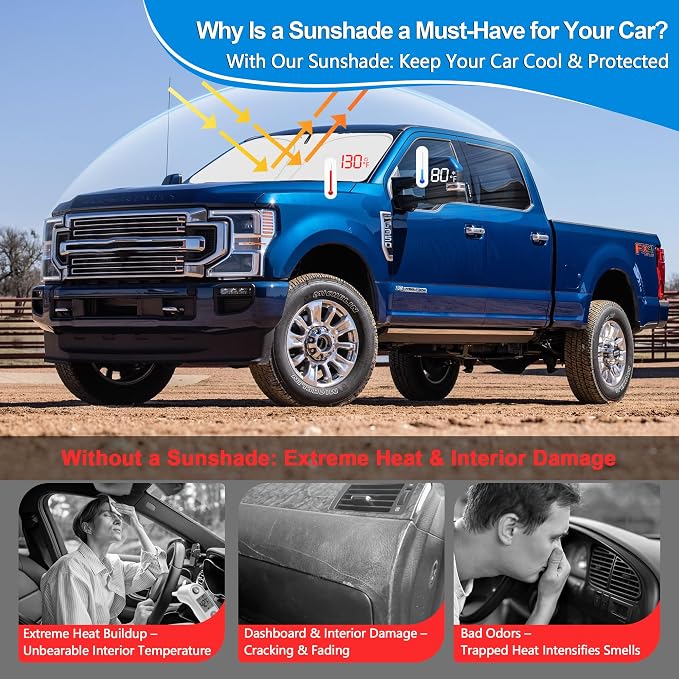 Rear Side Window 2nd Row Sunshade for 2017-2022 Fo-rd Super Duty F250 F350, Super Crew Cab 4Door, XL XLT Lariat King Ranch, Platinum Pickup, Foldable Window Sun Shades Sun Visor, Pack of 2 - Image 5