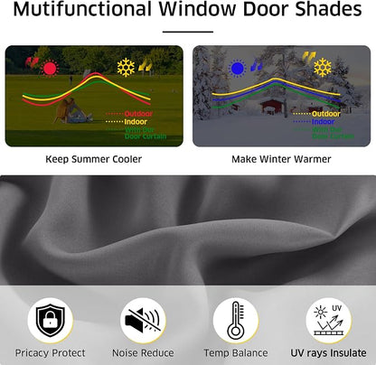 NICETOWN Grey Magnetic Blackout No Drill French Door Curtain for Window | Thermal Insulated Short Curtain Blinds, Tie Up Roman Shade, Front Sidelight Curtains for Window Glass 24" W x 48" L, 1 Panel - Image 3