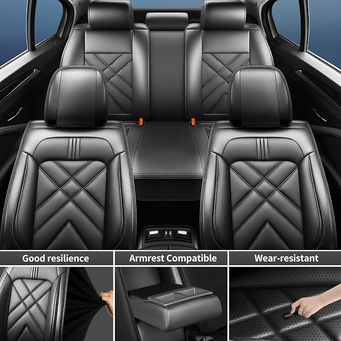 Forte Car Seat Covers Custom Fit for Kia Forte 2010-2024, Full Coverage Leather Waterproof Breathable Seat Covers Full Set, Automotive Seat Protectors, Airbag Compatible(5 Seats, Black) - Image 4