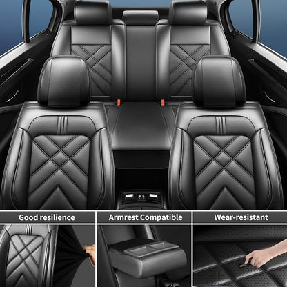 Stinger Car Seat Covers Custom Fit for Kia Stinger 2018-2023, Premium Full Coverage Leather Automotive Seat Protectors, All Seasons Waterproof Breathable, Airbag Compatible, (Full Set, Black) - Image 4