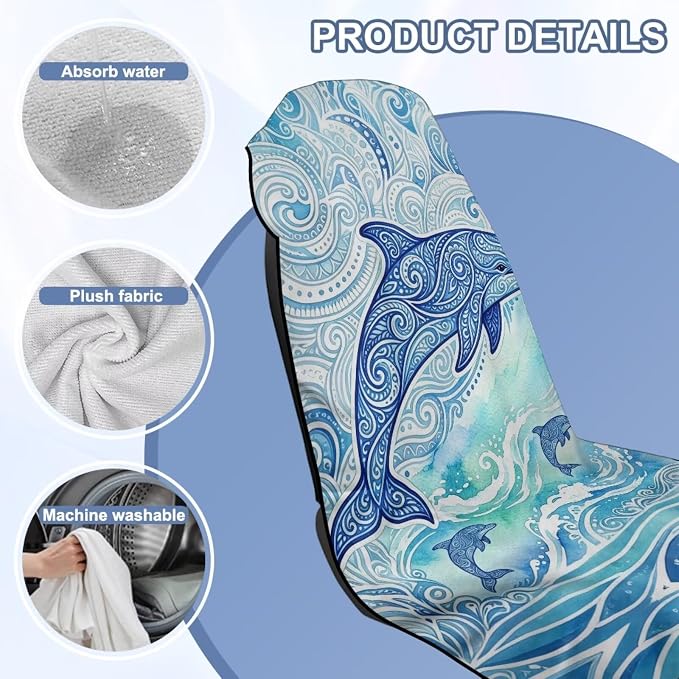 Polynesian Dolphin Print Car Seat Towels for Sweat Multi-Purpose Towel Seat Covers with Storage Bag Sweat Absorption Sports Towel for Gym Workout, Running, Swimming, Beach and Hiking - Image 6