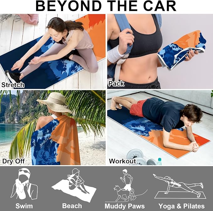 2 Pack Car Towels Seat Cover with Storage Bag, Multifunctional Microfiber Towel for Gym Outdoor Sport Running,Picnic, Beach, Pet Dog Travel,Fits Car SUV Truck (Glacier Dusk) - Image 5