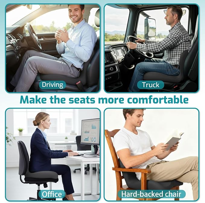 Memory Foam Seat Cushion,Office Chair Cushion with Lumbar Support for Back Pressure Relief, Car Seat Cushion with Adjustable Strap,Sciatica Pad Cushions for Car,Truck, Desk,Gaming Chair - Image 7