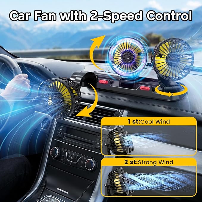 Portable 3-Head Car Cooling Fan, Fans for Vehicles Cars Dashboard | Cigarette Lighter Plug, No Battery - Image 3