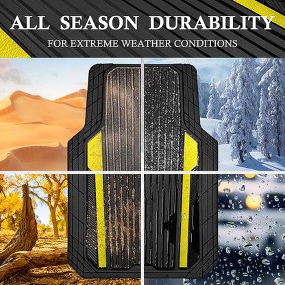 CAR PASS Yellow Car Mats Metallic, Aluminum Film All Weather Rubber Lemon Yellow car Floor Mats Waterproof Universal Trim to Fit SUV Sedan Van Truck 4 Piece Deep Dish Heavy Sporty Black Yellow Chrome - Image 3