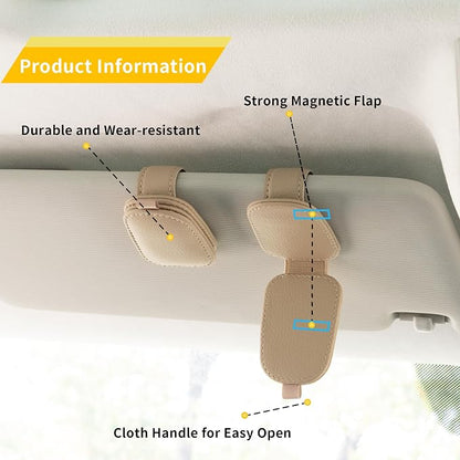 Yuoyar Magnetic Leather Sunglasses Holder for Car, 2 Packs (Beige) | Magnetic Car Visor Accessories - Image 4