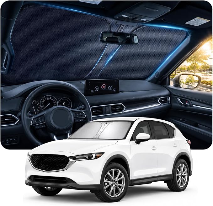 [2026 Upgraded] DooGooCoo Windshield Sun Shade for Mazda CX5 2017-2025 2026 [Cooling Ice-Crystal, 100% Sun Block] Sunshade for Car Windshield for Mazda CX5 Sun Shade, Custom Fit for CX 5. by DooGooCoo