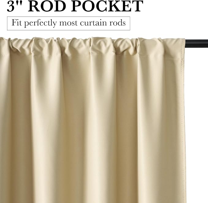 RYB HOME Bedroom Blackout Curtains 80 inches Long, 100% Blackout | Thermal Insulated, Noise Reducing, Curtains for Living Room Nursury, For Sleep, W42 x L80, Biscotti Beige - Image 2