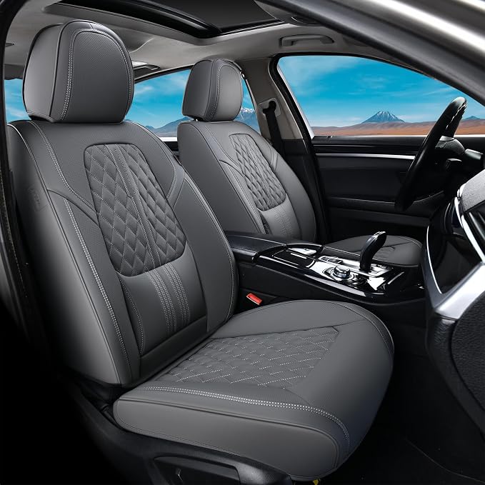 Coverado Car Seat Covers Full Set, Automotive Front and Rear Seat Covers with Backrest, Nappa Leather Car Seat Protectors Waterproof, Universal for Most Vehicles,Gray - Image 2