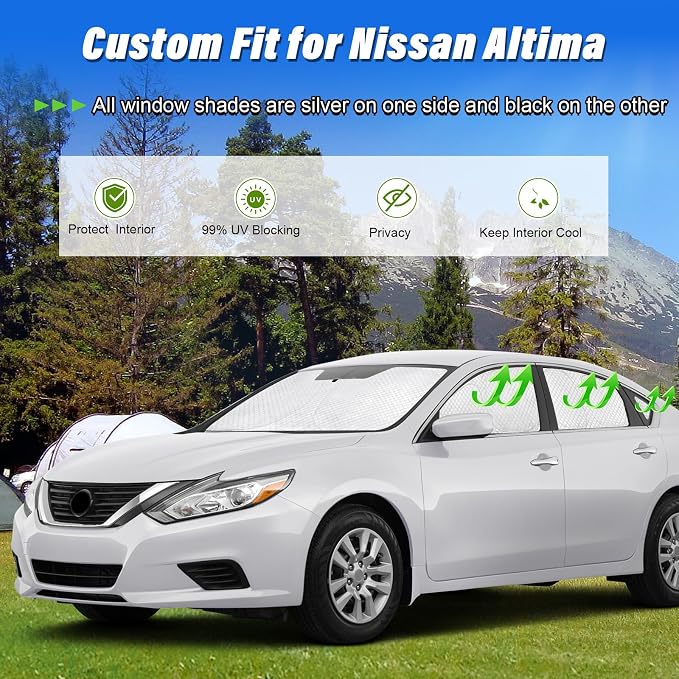 KMF 8pcs Thicken Full Window Sun Shades for Nissan Altima 2013-2018 Accessories,Car Window Covers Sunshade for Windshield Side Rear, UV Block and Privacy Blackout for Car Camping Outdoor - Image 2